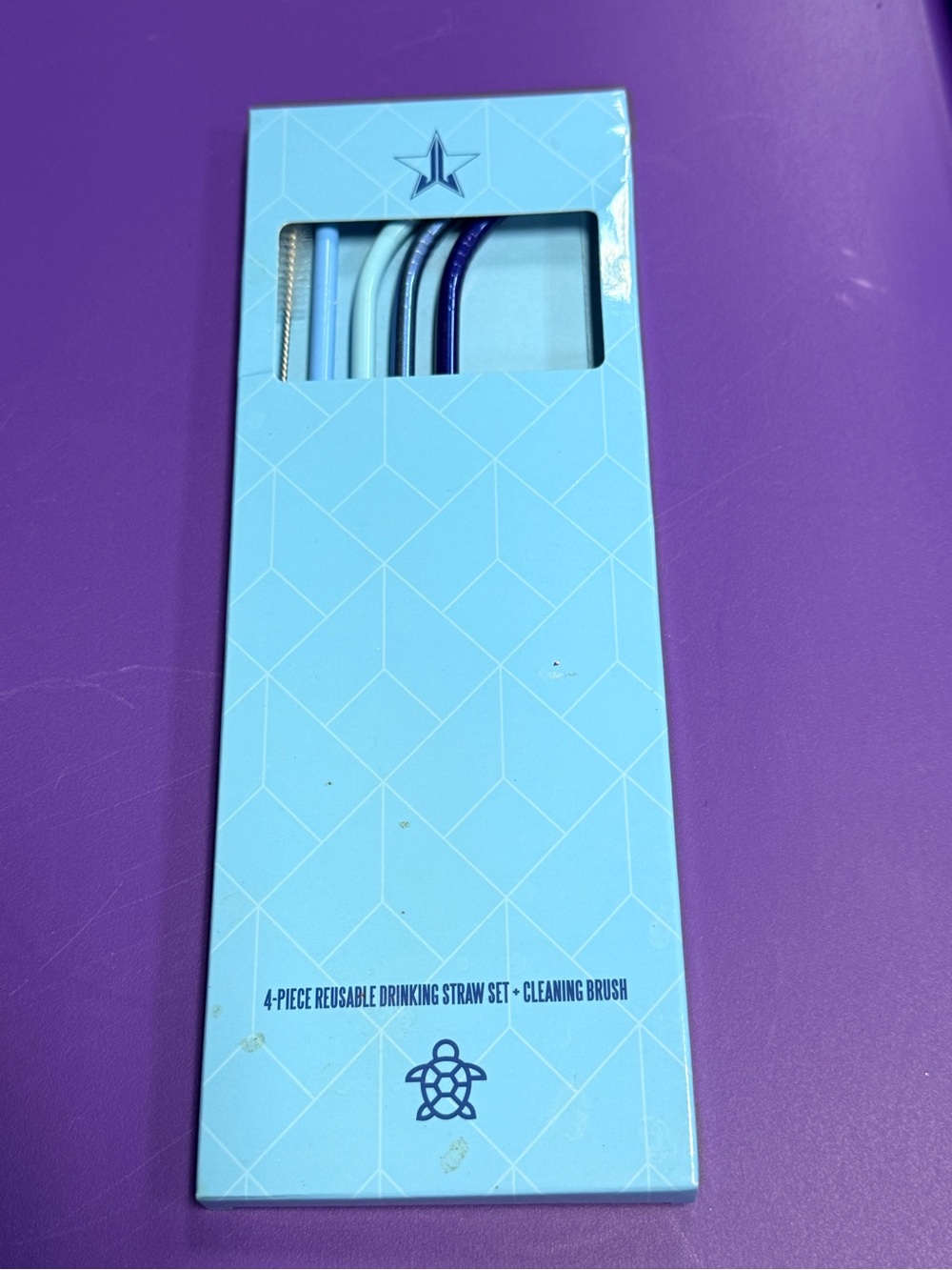 Jeffree Reusable Metal Straw Set with Cleaning Brush - Light Blue & Blue Accents